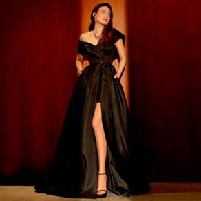 Black slit wedding evening prom dress gown RBP1304