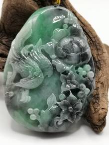 Icy Ice Black & Green Burma Jadeite Jade Pendant