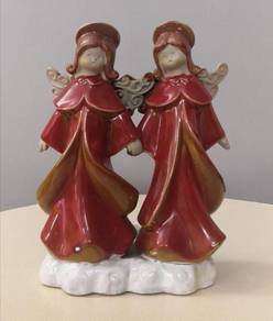Christmas porcelain twin angels candle holder