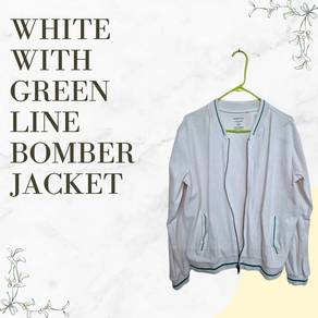 White with Green Line Bomber Jacket