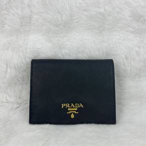 Prada Black SLG Saffiano Bifold Compact Wallet