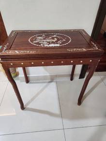 Vintage Wooden Side Table with Mother of Pearl Inl