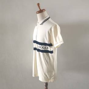 Gucci White Polo Shirt with Navy Stripes
