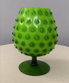 3501 Green polka dot footed glass cup
