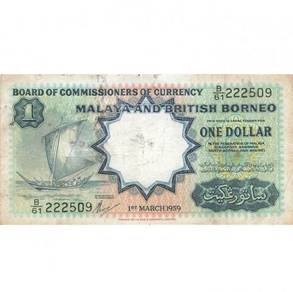 1959 Malaya and British Borneo $1 B/61 222509 VF
