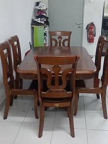 Meja Makan Kayu Jati Solid 6 Kerusi