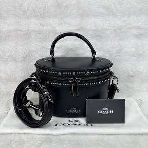 Coach Black Top Handle Bag with silver studs