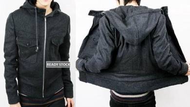 A0342 GREY NINJA HOODIE SWEATER WOOL THiCK JACKET