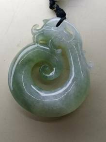 Ice Green Type A Burma Jadeite Jade Dragon Pendant