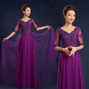 Red cream blue purple long sleeve wedding dress RB