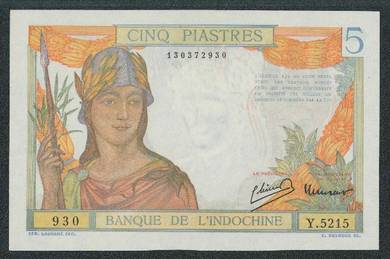 French Indochina 5 Piastres (1949) - Pick P55d