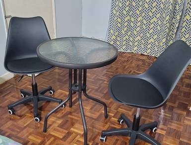 A pair adjustable chair + table
