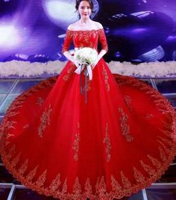 Red long sleeve Wedding dress gown plus size RB056
