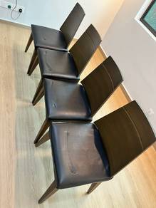 Solid Wood Dining Chairs(Black Leather Seat)