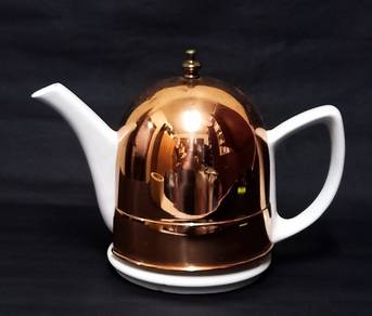 Vintage Korean porcelain Teapot with Copper Cover