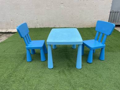 YE74F Meja Budak IKEA MAMMUT Kids Table 1+2 Chair