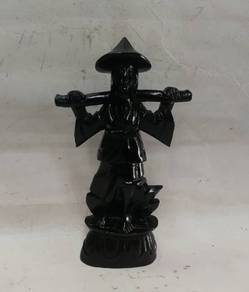 Japanese Vintage Wood Carved Figurine of Farmer -