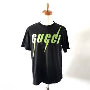 Gucci Black T-shirt with Green Lightning Bolt Logo