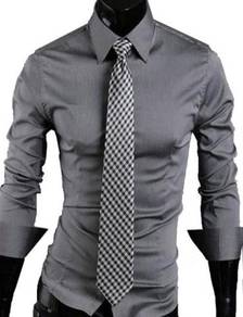 AP0530B Grey Plain Formal Pocket Long Sleeve Shirt