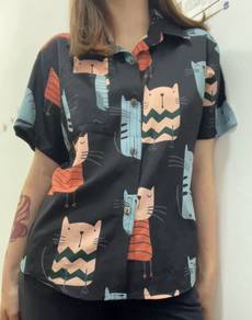 Cat Print Short Sleeve Shirt