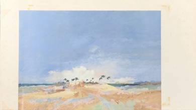 Chinese Ink Painting-Coastal Dunes with Palms