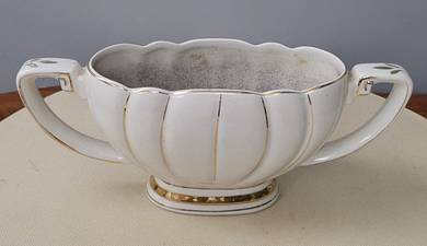 Vintage ceramic trophy vase bowl with handles
