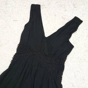 Elegant Deep V with beads Black Dinner Dress