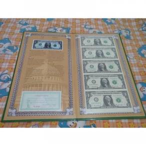 Real USD One Dollar 5 Pcs Uncut With Certificate