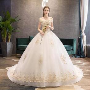 White gold off shoulder wedding dress gown RB1237