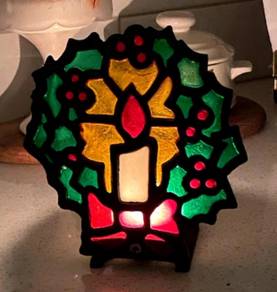 Vintage Stain Glass Cast Iron Christmas Tea Light