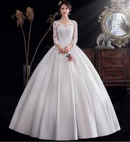 White long sleeve satin wedding dress gown RB2087