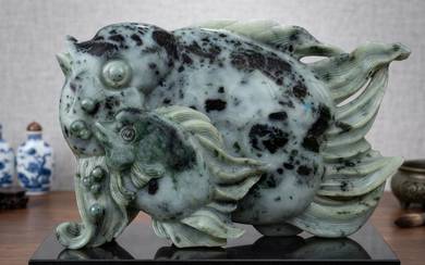 Carved Jade Double Fish Sculpture