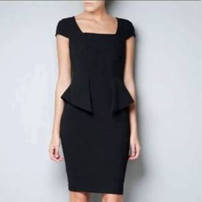 Zara Black Shift Pencil Dress Knee Length Peplum