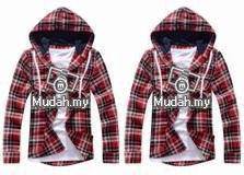 B0311 KEMEJA RED STYLISH HOODIE LONG SLEEVE SHiRT