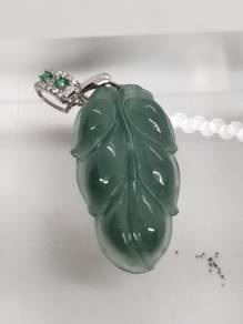 Icy Green Natural Burma Jadeite Jade Leaf Pendant