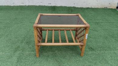 YE59C Meja Kopi Rotan Rattan Glass Top Coffee Top