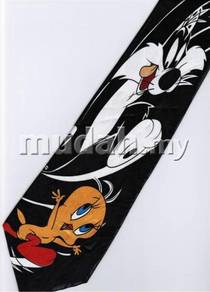 Sylvester Cat Catch Tweety Bird BLK Silk Neck Tie