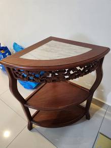Vintage Wooden Corner Shelf with Marble Top