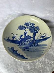 Vintage Blue & White Deer Porcelain Plate