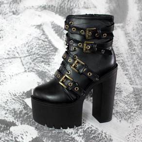 Black steampunk heels party boots 14.5cm RBH0321