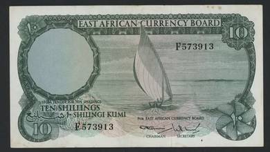 East Africa 10 Shillings 1964 - Pick P46a vf