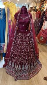 Lehengha Batu dan Cermin Semi Stitch (Burgundy)