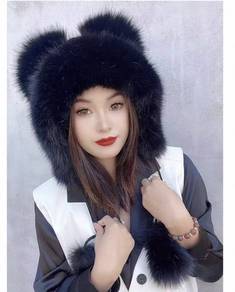 black Cute Thick Bear Ear Fur Hat warm protection