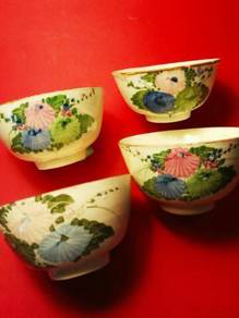 4X VINTAGE HAND-PAINTED, HANDMADE rice/soup bowls
