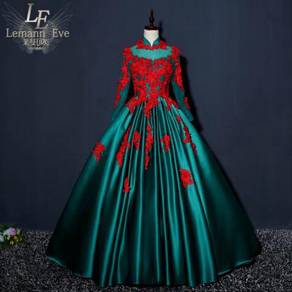 Red green long sleeve wedding gown RBMWD0279