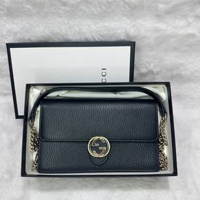 Authentic Gucci Black Interlock WOC Bag GHW
