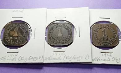 Set 3 koin 1 Cents Straits Settlements (KG V)