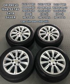 USED RIM&TYRE ORI PREVE 16inch EXORA PREVE SUPRIMA
