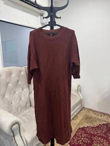 Uniqlo Brown Waffle Knit Long Sleeve Midi Dress