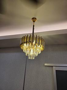 Light and Gold Chandelier with Crystal Accents